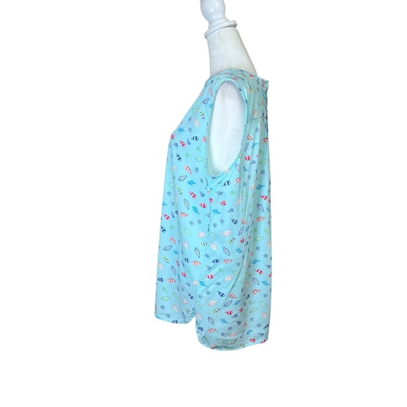 Talbots Sleeveless Popover Top Seashells Blue Colorful Sz Large Pleated Coastal - Picture 5 of 10